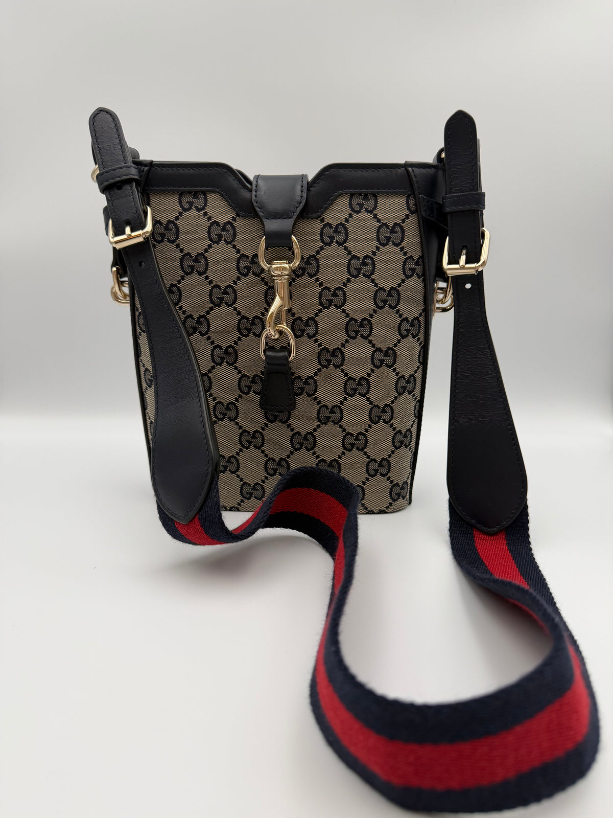 Gucci Ophidia Mini GG Supreme Bucket Bag in Beige and Blue