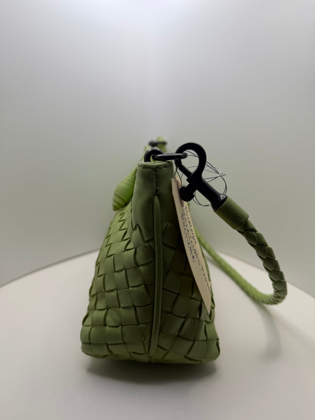 BOTTEGA VENETA Intrecciato Woven Leather Frame Pochette Mint Wristlet