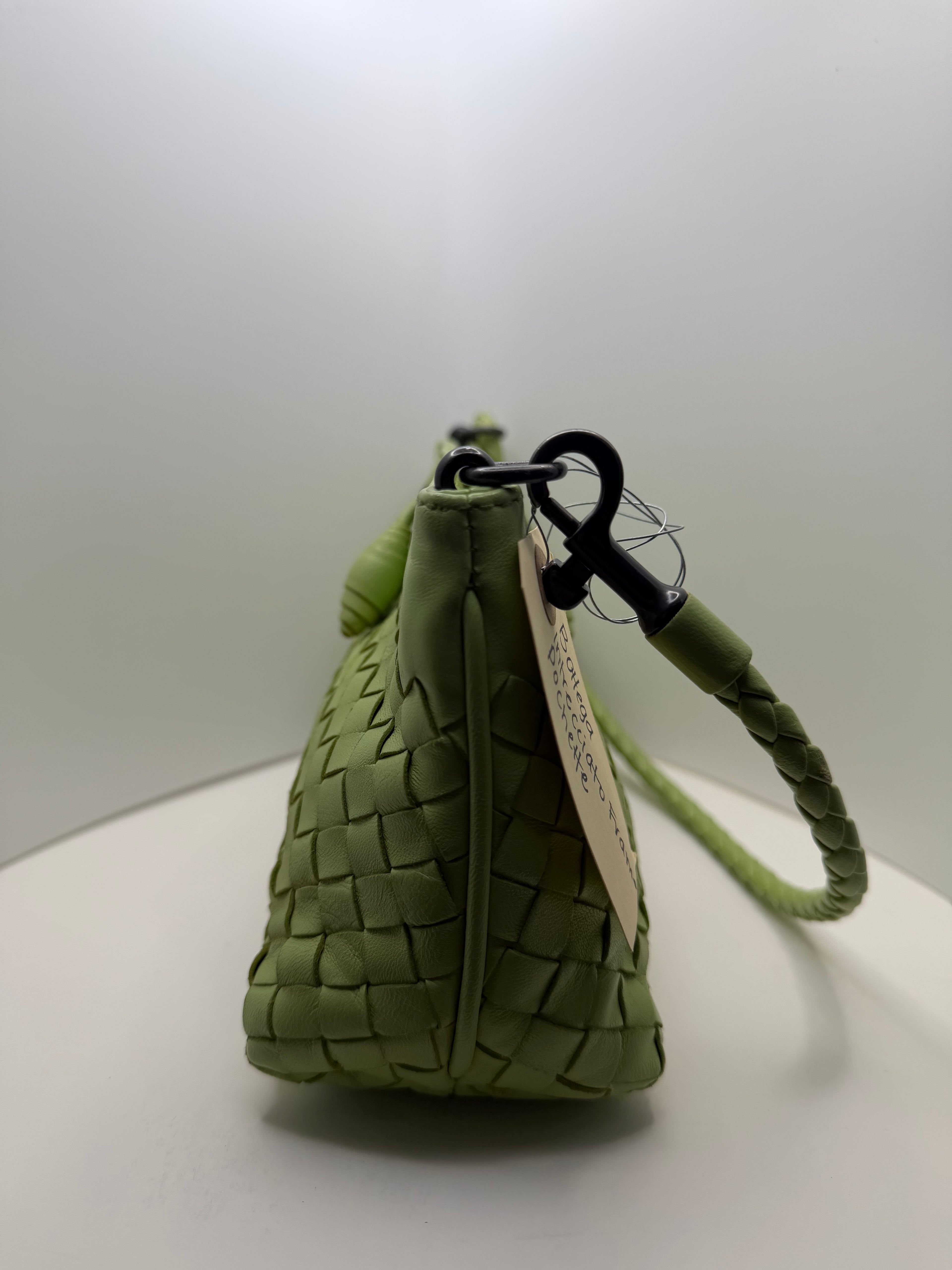 BOTTEGA VENETA Intrecciato Woven Leather Frame Pochette Mint Wristlet