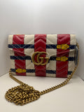 Gucci White Leather Marmont Metalasse Trompe L’oeil Wallet on a Chain bag  w/ dustbag