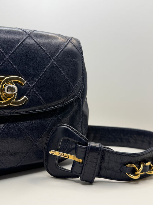 Chanel Navy Blue Lamb skin belt bag w/ 75 cm belt