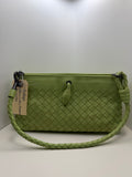 BOTTEGA VENETA Intrecciato Woven Leather Frame Pochette Mint Wristlet