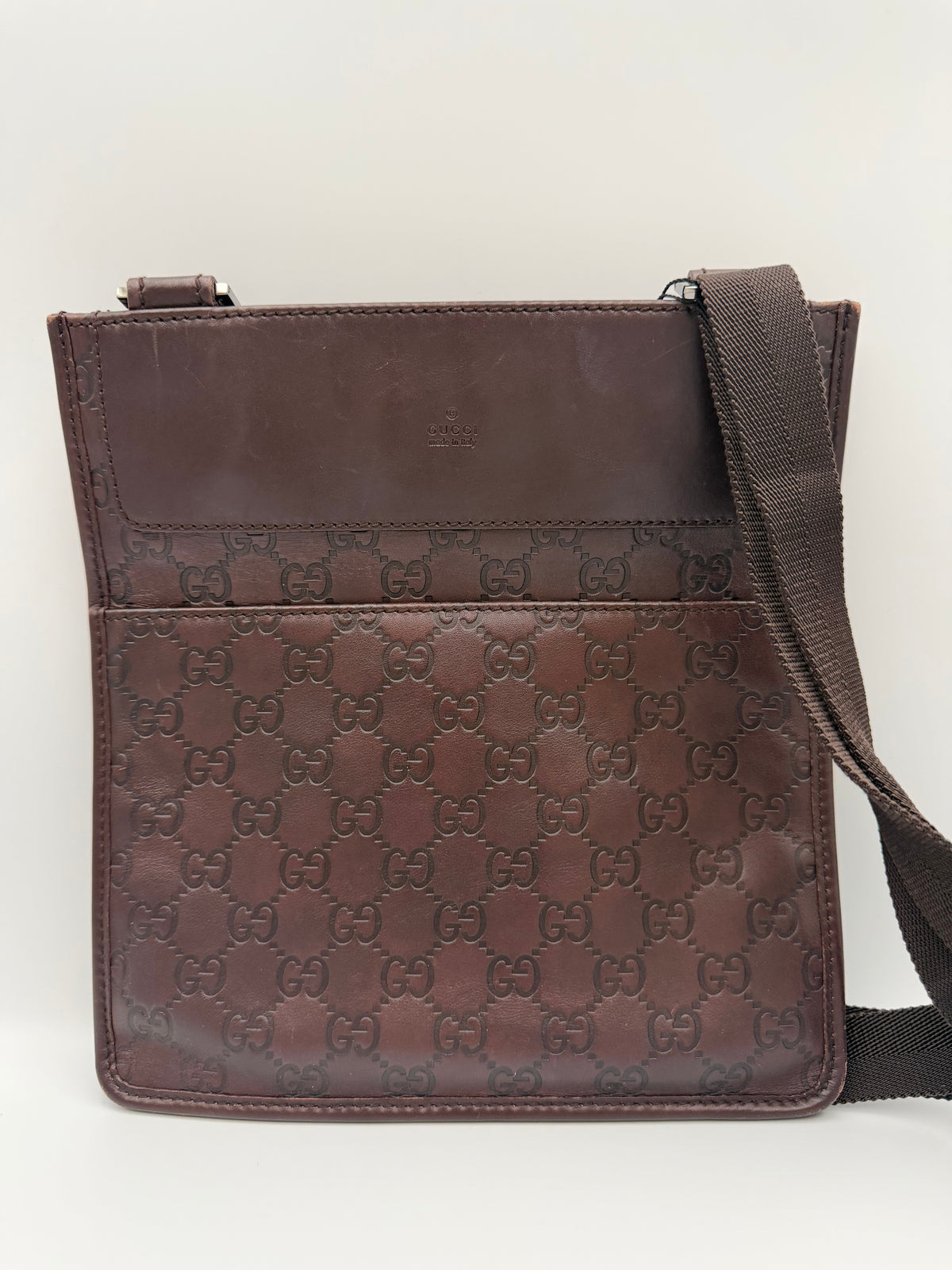 Vintage Gucci Guccissimia Flat Leather Messenger Bag