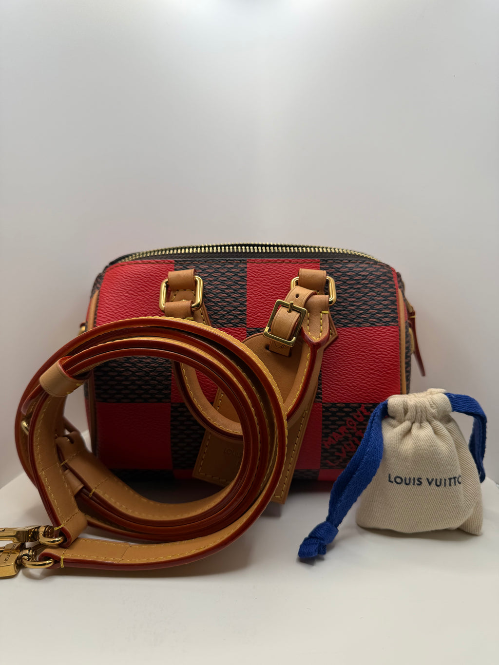 Damier Pop Speedy Bandouliere 18 - Red