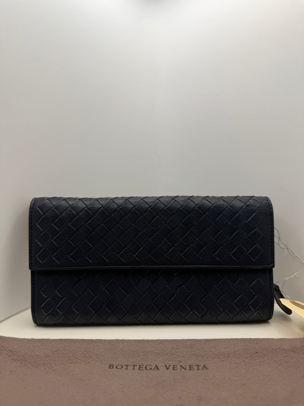 Bottega Veneta Intrecciato Weave leather Continental Wallet, navy  w/dustbag