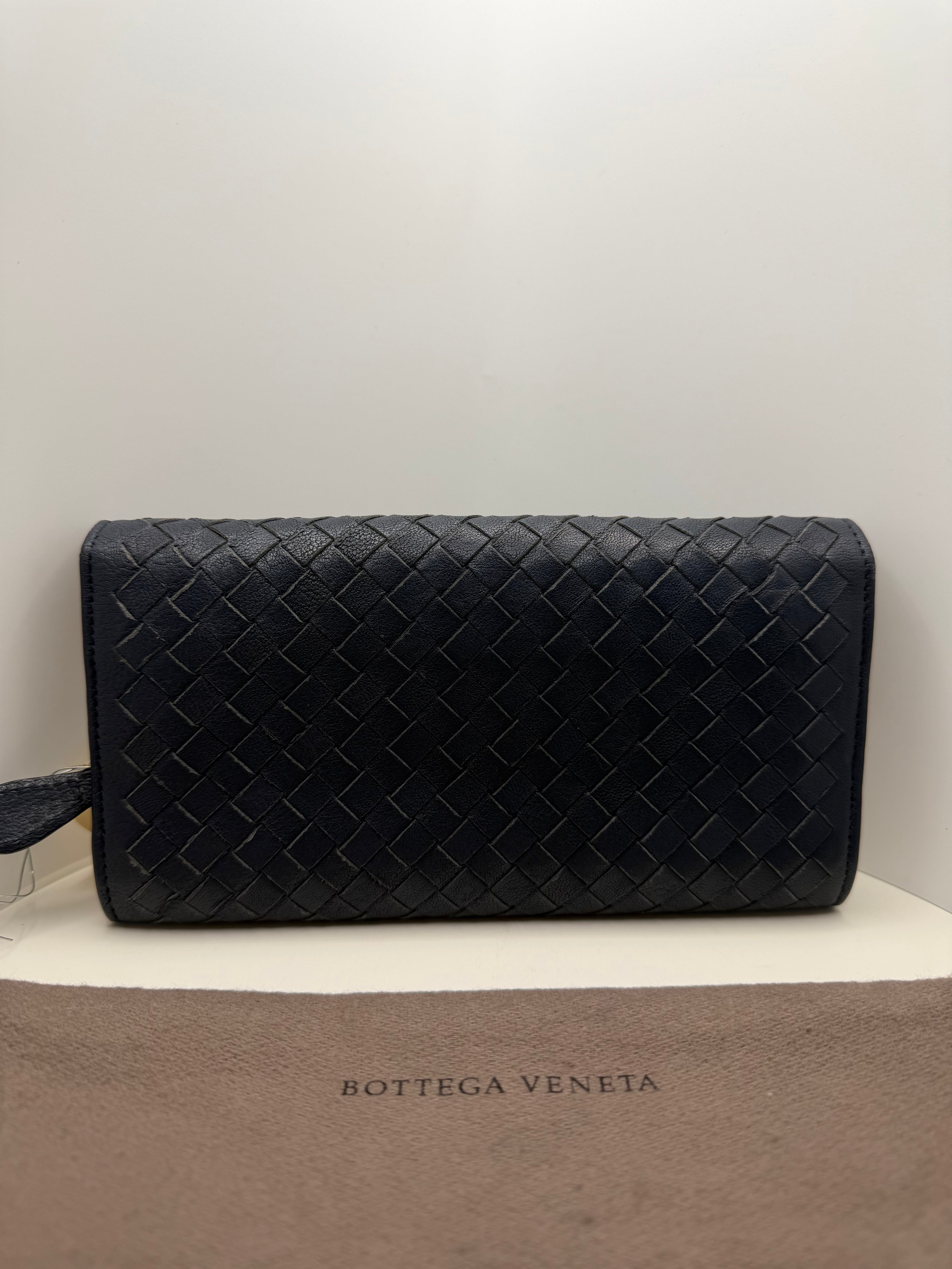 Bottega Veneta Intrecciato Weave leather Continental Wallet, navy  w/dustbag