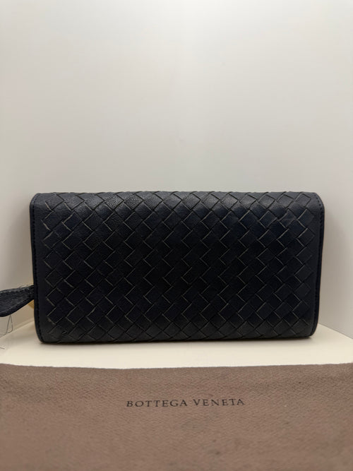 Bottega Veneta Intrecciato Weave leather Continental Wallet, navy  w/dustbag